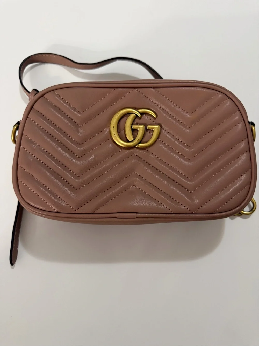 Gucci Brown Chevron Crossbody with Gold Double-G